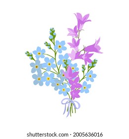 Vector illustration . Forget-me-not and bell bouquet.