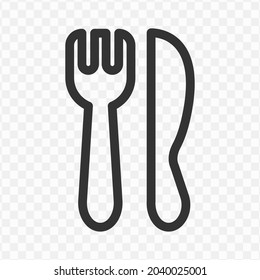 Vector illustration of fork and knife icon in dark color and transparent background(png).