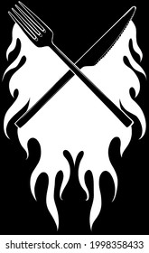 vector illustration Fork Knife Restaurant with flames