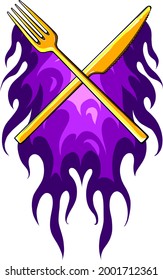 vector illustration Fork Knife Restaurant with flames