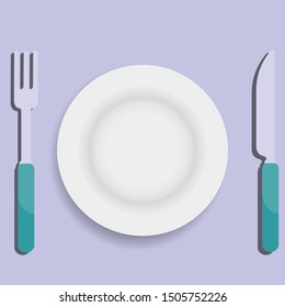 Vector illustration of fork, plate and knife.