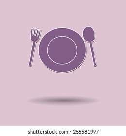 Vector illustration of  Fork plate spoon color background.