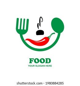 vector illustration of fork, spoon, chili and fire, great to use as a logo and icon for a restaurant, fress food shop