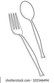 vector illustration of fork and spoon - contour illustration