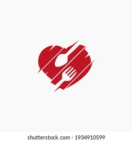 Vector illustration of fork, spoon and red heart for restaurant, canteen, cafe and other dining icons, symbols and logos. symbol of heart healthy food. healthy restaurant logo. food lovers