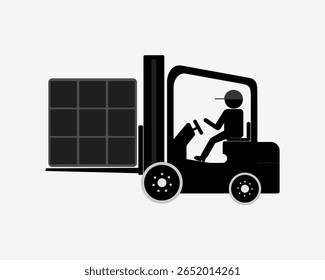 Vector Illustration of Forklift Operator Lifting Heavy Box Load in Industrial Warehouse Transportation Scene