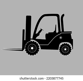 Vector illustration of a forklift silhouette, on a gray background