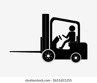 Vector illustration of a forklift truck with a driver. Suitable for logistics, warehouse, and industrial design concepts