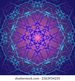 Vector illustration in the form of abstract patterns arranged in a circle on a blue and purple background