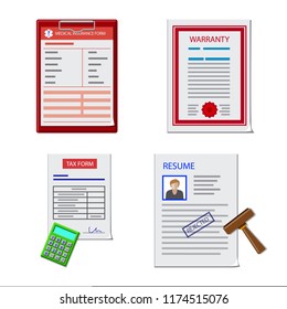 Vector illustration of form and document icon. Collection of form and mark stock symbol for web.