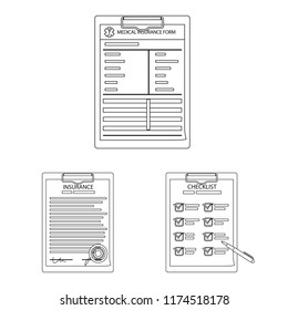 Vector illustration of form and document icon. Collection of form and mark stock symbol for web.