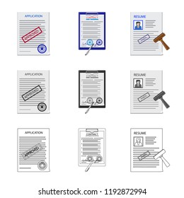 Vector illustration of form and document icon. Collection of form and mark vector icon for stock.