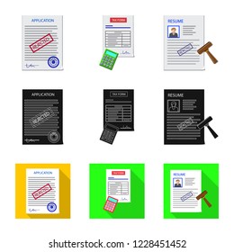 Vector illustration of form and document icon. Set of form and mark stock symbol for web.