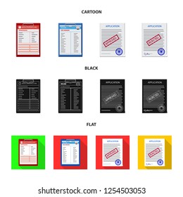 Vector illustration of form and document icon. Collection of form and mark stock vector illustration.