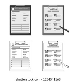 Vector illustration of form and document icon. Set of form and mark stock vector illustration.