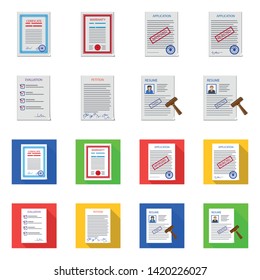Vector illustration of form and document icon. Collection of form and mark stock vector illustration.