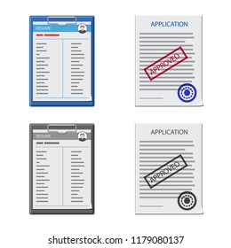 Vector illustration of form and document logo. Collection of form and mark stock symbol for web.