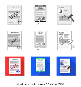 Vector illustration of form and document logo. Set of form and mark stock symbol for web.