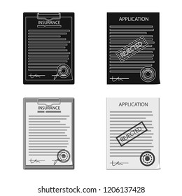 Vector illustration of form and document logo. Set of form and mark vector icon for stock.