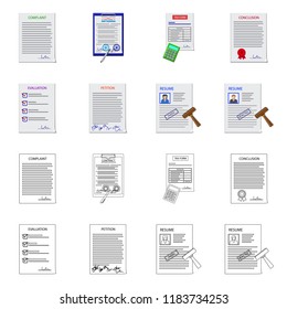 Vector illustration of form and document sign. Collection of form and mark stock symbol for web.