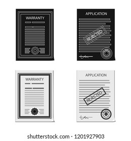 Vector illustration of form and document sign. Collection of form and mark stock vector illustration.