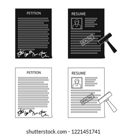 Vector illustration of form and document sign. Collection of form and mark vector icon for stock.