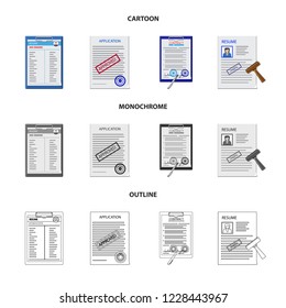 Vector illustration of form and document sign. Set of form and mark vector icon for stock.