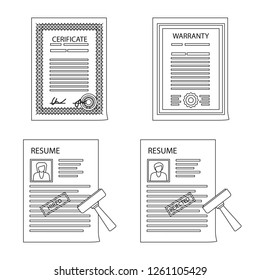 Vector illustration of form and document sign. Collection of form and mark stock symbol for web.