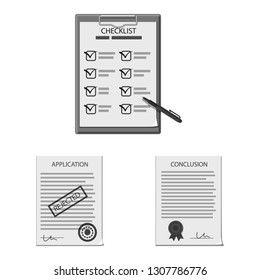 Vector illustration of form and document sign. Collection of form and mark vector icon for stock.