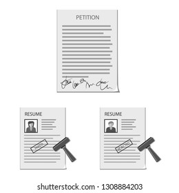 Vector illustration of form and document sign. Collection of form and mark vector icon for stock.