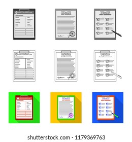 Vector illustration of form and document symbol. Set of form and mark vector icon for stock.