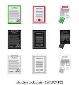 Vector illustration of form and document symbol. Collection of form and mark stock symbol for web.
