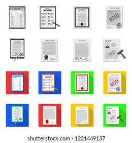Vector illustration of form and document symbol. Collection of form and mark stock vector illustration.