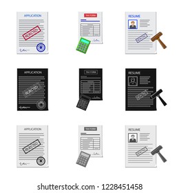 Vector illustration of form and document symbol. Set of form and mark stock vector illustration.