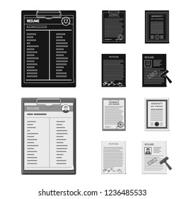 Vector illustration of form and document symbol. Collection of form and mark vector icon for stock.