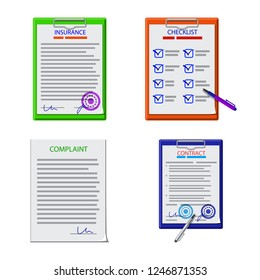 Vector illustration of form and document symbol. Set of form and mark stock symbol for web.
