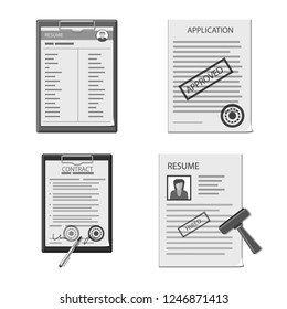 Vector illustration of form and document symbol. Collection of form and mark stock vector illustration.