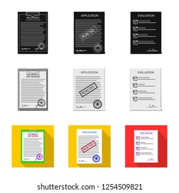 Vector illustration of form and document symbol. Set of form and mark stock symbol for web.
