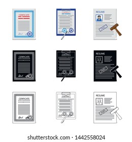 Vector illustration of form and document symbol. Collection of form and mark vector icon for stock.