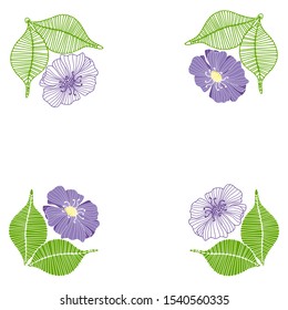 Vector illustration in the form of a frame with abstract flowers of poppies with leaves on a white background. Can be used as wedding invitations, as postcards for bouquets and other decor.