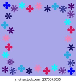 Vector illustration in the form of a frame of multi-colored flowers on a lilac background
