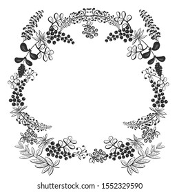 Vector illustration in the form of a with inflorescences berries and leaves on a white background. Can be used as wedding invitations, as postcards for bouquets and decor.