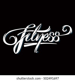 Vector illustration in the form of the letter: Fitness. Lettering. Typography, t-shirt graphics, print, poster, banner, flayer, postcard