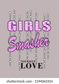 Vector illustration in the form of the message: girls smasker love slogan.  Typography, t-shirt graphics, print, 