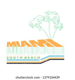Vector illustration in the form of the message: Miami south beach. Typography, t-shirt graphics, print, poster, banner, slogan, flyer, postcard.