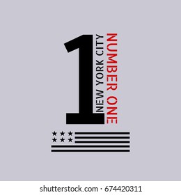 Vector illustration in the form of the message: number one. The New York City, Brooklyn. Stylized American flag. Number sport typography, t-shirt graphics, print, poster, banner, flyer, postcard