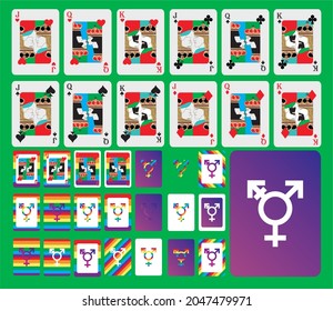 Vector illustration in the form of playing cards LGBT people double-sided image of men, women of different 