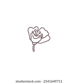 Vector illustration in the form of a poppy flower on a white background. A beautiful flower in a contoured style. A botanical icon for postcards or invitations