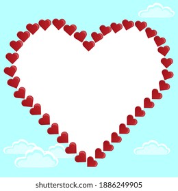 Ilustración vectorial en forma de postal. Corazón contra el cielo azul.