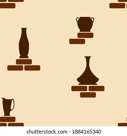vector illustration in the form of a seamless pattern depicting a wall of bricks and vases on them
